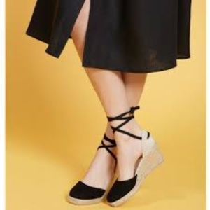 Reformation Romy Black Wedge Espadrille Size 8